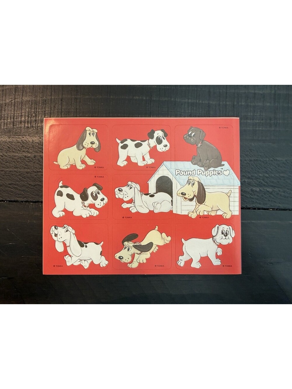Vintage 1980s Tonka Pound Puppies Red Sticker Sheet Complete Unused 9-Sticker